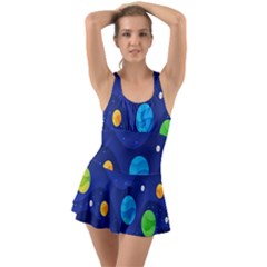 Planet Space Moon Galaxy Sky Blue Polka Swimsuit by Mariart