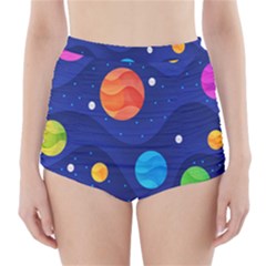 Planet Space Moon Galaxy Sky Blue Polka High-waisted Bikini Bottoms