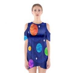 Planet Space Moon Galaxy Sky Blue Polka Shoulder Cutout One Piece