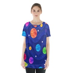 Planet Space Moon Galaxy Sky Blue Polka Skirt Hem Sports Top