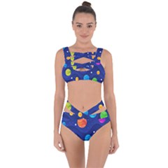 Planet Space Moon Galaxy Sky Blue Polka Bandaged Up Bikini Set 