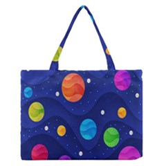 Planet Space Moon Galaxy Sky Blue Polka Zipper Medium Tote Bag by Mariart