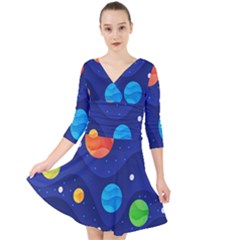 Planet Space Moon Galaxy Sky Blue Polka Quarter Sleeve Front Wrap Dress	 by Mariart