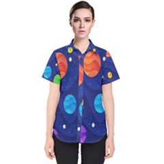 Planet Space Moon Galaxy Sky Blue Polka Women s Short Sleeve Shirt