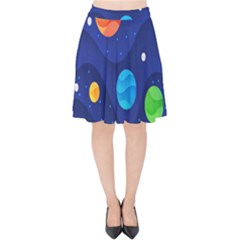 Planet Space Moon Galaxy Sky Blue Polka Velvet High Waist Skirt