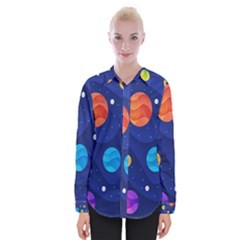 Planet Space Moon Galaxy Sky Blue Polka Womens Long Sleeve Shirt