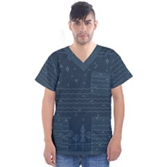 Rain Hill Tree Waves Sky Water Men s V-neck Scrub Top