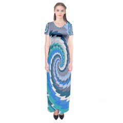 Psycho Hole Chevron Wave Seamless Short Sleeve Maxi Dress