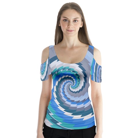 Psycho Hole Chevron Wave Seamless Butterfly Sleeve Cutout Tee  by Mariart