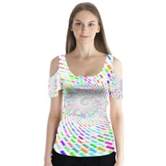 Prismatic Abstract Rainbow Butterfly Sleeve Cutout Tee 