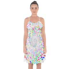 Prismatic Abstract Rainbow Ruffle Detail Chiffon Dress by Mariart