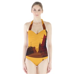 Road Trees Stop Light Richmond Ace Halter Swimsuit by Mariart