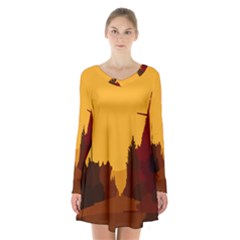 Road Trees Stop Light Richmond Ace Long Sleeve Velvet V-neck Dress by Mariart