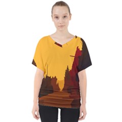 Road Trees Stop Light Richmond Ace V-neck Dolman Drape Top