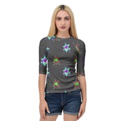 Random Doodle Pattern Star Quarter Sleeve Raglan Tee