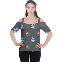 Random Doodle Pattern Star Cutout Shoulder Tee