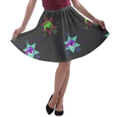 Random Doodle Pattern Star A-line Skater Skirt