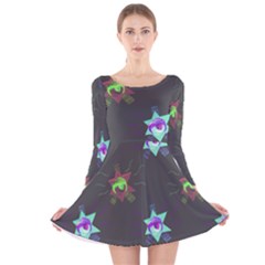 Random Doodle Pattern Star Long Sleeve Velvet Skater Dress