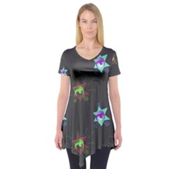 Random Doodle Pattern Star Short Sleeve Tunic  by Mariart