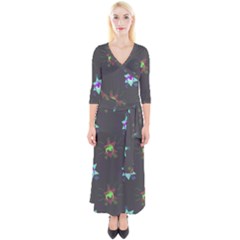 Random Doodle Pattern Star Quarter Sleeve Wrap Maxi Dress