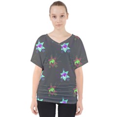 Random Doodle Pattern Star V-neck Dolman Drape Top