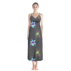 Random Doodle Pattern Star Button Up Chiffon Maxi Dress by Mariart