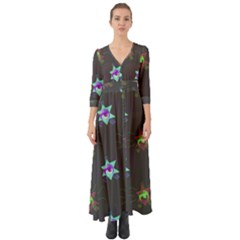 Random Doodle Pattern Star Button Up Boho Maxi Dress