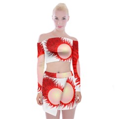 Rambutan Fruit Red Sweet Off Shoulder Top With Mini Skirt Set by Mariart