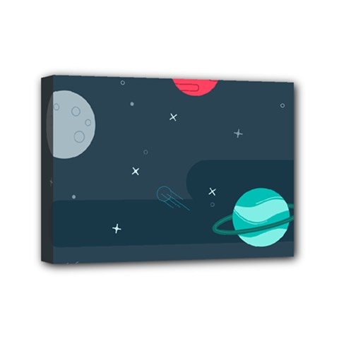 Space Pelanet Galaxy Comet Star Sky Blue Mini Canvas 7  X 5 