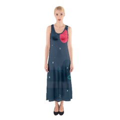 Space Pelanet Galaxy Comet Star Sky Blue Sleeveless Maxi Dress by Mariart