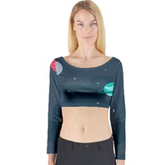 Space Pelanet Galaxy Comet Star Sky Blue Long Sleeve Crop Top by Mariart