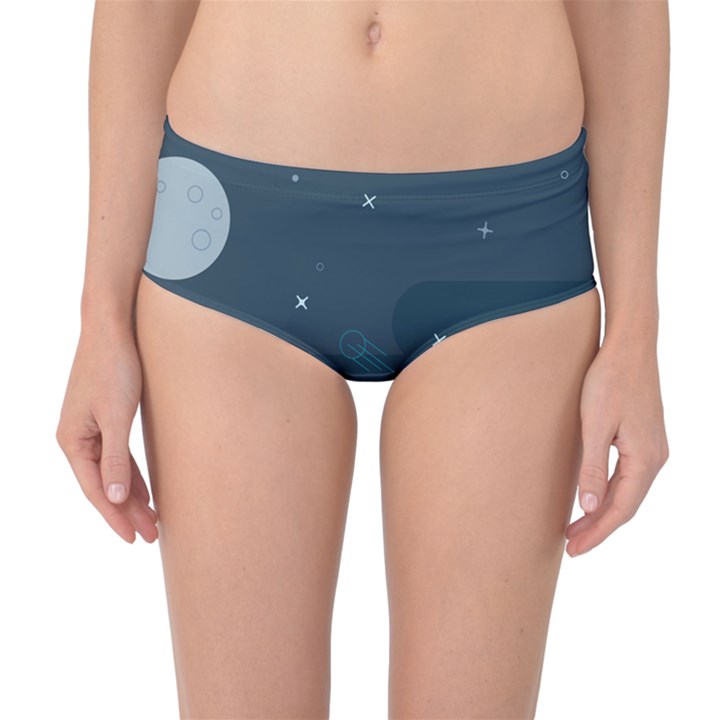 Space Pelanet Galaxy Comet Star Sky Blue Mid-Waist Bikini Bottoms