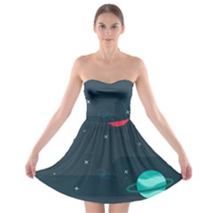 Space Pelanet Galaxy Comet Star Sky Blue Strapless Bra Top Dress by Mariart