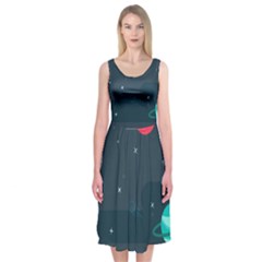 Space Pelanet Galaxy Comet Star Sky Blue Midi Sleeveless Dress by Mariart