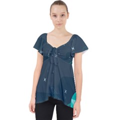 Space Pelanet Galaxy Comet Star Sky Blue Lace Front Dolly Top