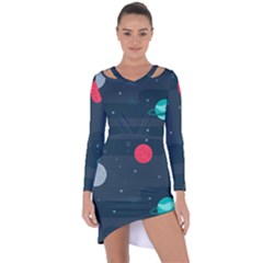 Space Pelanet Galaxy Comet Star Sky Blue Asymmetric Cut-out Shift Dress by Mariart