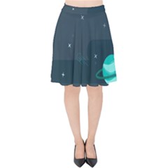 Space Pelanet Galaxy Comet Star Sky Blue Velvet High Waist Skirt