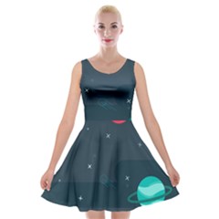 Space Pelanet Galaxy Comet Star Sky Blue Velvet Skater Dress by Mariart