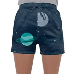 Space Pelanet Galaxy Comet Star Sky Blue Sleepwear Shorts