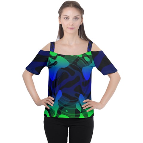 Spectrum Sputnik Space Blue Green Cutout Shoulder Tee by Mariart