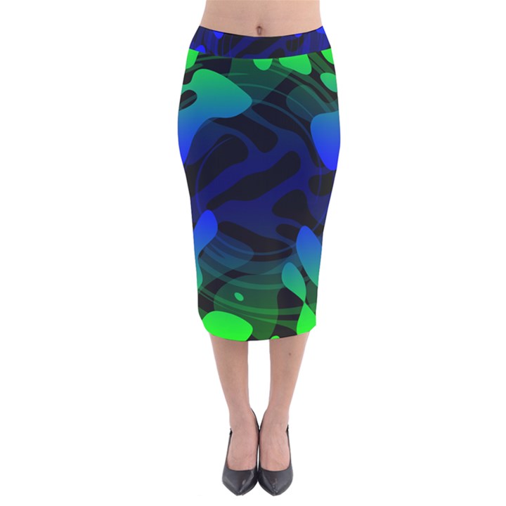 Spectrum Sputnik Space Blue Green Velvet Midi Pencil Skirt