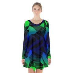 Spectrum Sputnik Space Blue Green Long Sleeve Velvet V-neck Dress