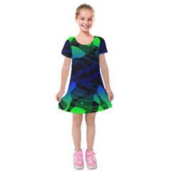 Spectrum Sputnik Space Blue Green Kids  Short Sleeve Velvet Dress by Mariart