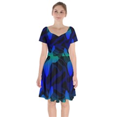 Spectrum Sputnik Space Blue Green Short Sleeve Bardot Dress