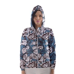 Star Flower Grey Blue Beauty Sexy Hooded Wind Breaker (women) by Mariart