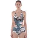 Star Flower Grey Blue Beauty Sexy Cut-Out One Piece Swimsuit View1