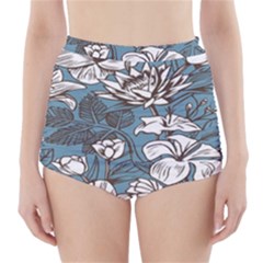 Star Flower Grey Blue Beauty Sexy High-waisted Bikini Bottoms by Mariart