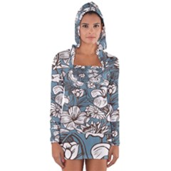 Star Flower Grey Blue Beauty Sexy Long Sleeve Hooded T-shirt by Mariart