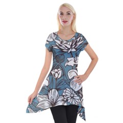 Star Flower Grey Blue Beauty Sexy Short Sleeve Side Drop Tunic