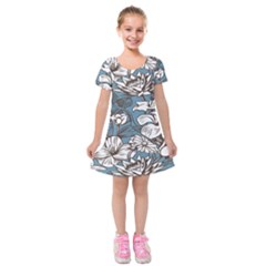 Star Flower Grey Blue Beauty Sexy Kids  Short Sleeve Velvet Dress